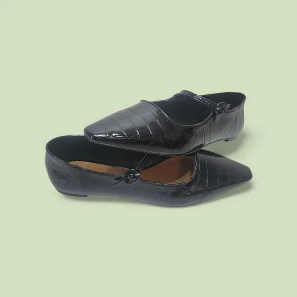 Who What Wear Black Crocodile Flats - Picture 4 of 5